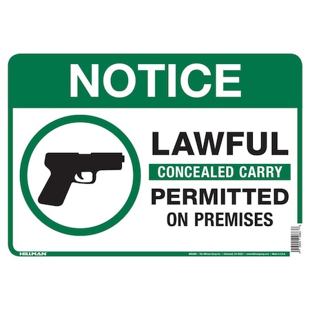 Hillman Notice Lawful Concealed Carry Permitted on Premises, Aluminum, 10 in x 14 in 843298